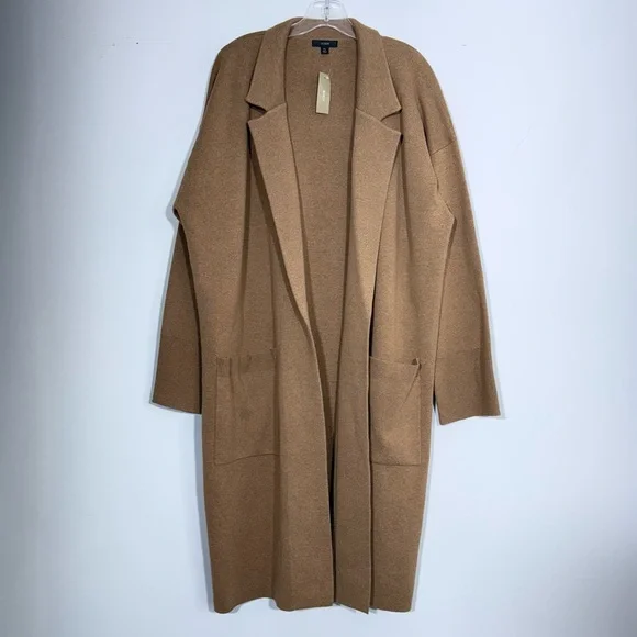 NWT J Crew Ella Open Front Long Sweater Blazer Coat XL in Dark Camel Tan AD753 - Picture 6 of 15